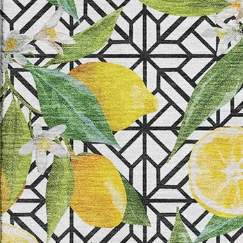 10' X 14' Yellow Ivory And Green Botanical Leaves Washable Area Rug With UV Protection