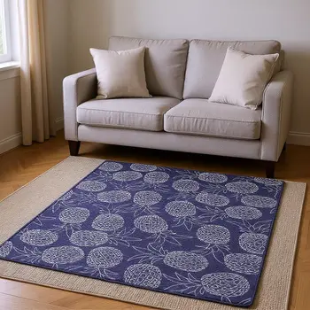 5' X 8' Blue And Ivory Botanical Leaves Washable Area Rug With UV Protection