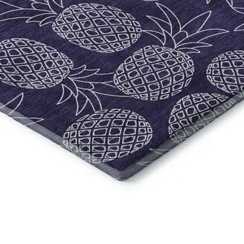 5' X 8' Blue And Ivory Botanical Leaves Washable Area Rug With UV Protection