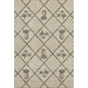 5' X 8' Beige Gold And Gray Botanical Leaves Washable Area Rug With UV Protection