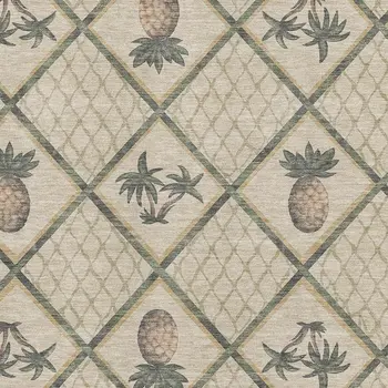 5' X 8' Beige Gold And Gray Botanical Leaves Washable Area Rug With UV Protection