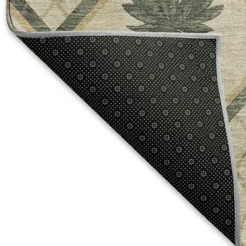 9' X 12' Beige Gold And Gray Botanical Leaves Washable Area Rug With UV Protection