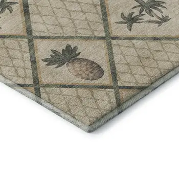 9' X 12' Beige Gold And Gray Botanical Leaves Washable Area Rug With UV Protection