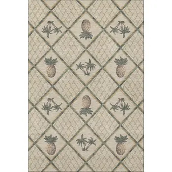 10' X 14' Beige Gold And Gray Botanical Leaves Washable Area Rug With UV Protection