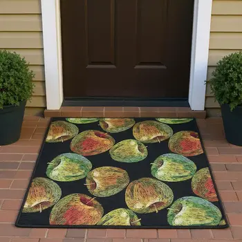 3' X 5' Midnight Green And Red Geometric Washable Area Rug With UV Protection