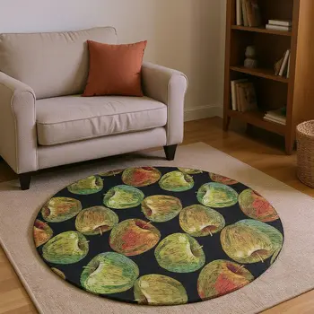 8' Midnight Green And Red Geometric Washable Round Rug With UV Protection