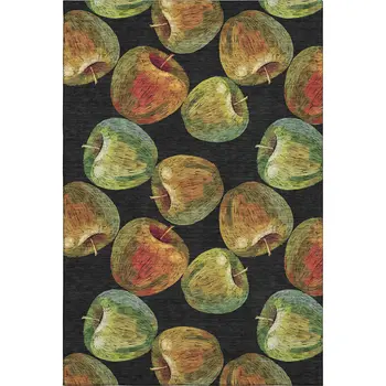 9' X 12' Midnight Green And Red Geometric Washable Area Rug With UV Protection