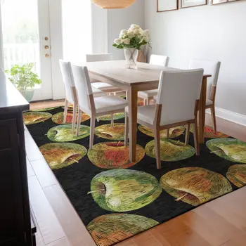 9' X 12' Midnight Green And Red Geometric Washable Area Rug With UV Protection