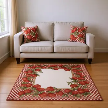 5' X 8' Red And Ivory Geometric Washable Area Rug With UV Protection