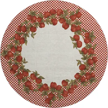 8' Red And Ivory Geometric Washable Round Rug With UV Protection