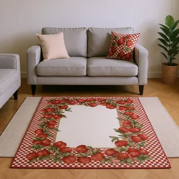 8' X 10' Red And Ivory Geometric Washable Area Rug With UV Protection