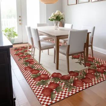 9' X 12' Red And Ivory Geometric Washable Area Rug With UV Protection