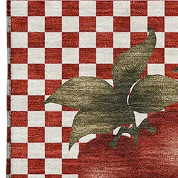 9' X 12' Red And Ivory Geometric Washable Area Rug With UV Protection
