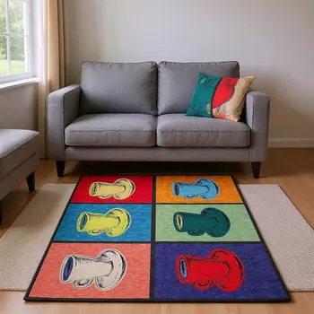 5' X 8' Blue Orange And Red Geometric Washable Area Rug With UV Protection