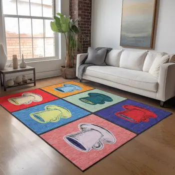 5' X 8' Blue Orange And Red Geometric Washable Area Rug With UV Protection