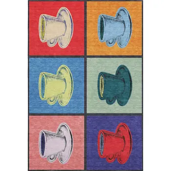 5' X 8' Blue Orange And Red Geometric Washable Area Rug With UV Protection