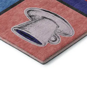 5' X 8' Blue Orange And Red Geometric Washable Area Rug With UV Protection