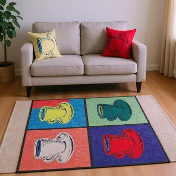 8' X 10' Blue Orange And Red Geometric Washable Area Rug With UV Protection