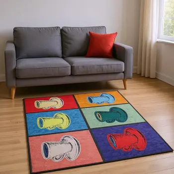 9' X 12' Blue Orange And Red Geometric Washable Area Rug With UV Protection