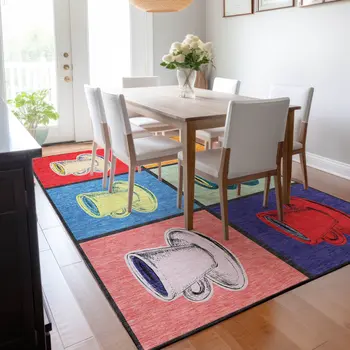 10' X 14' Blue Orange And Red Geometric Washable Area Rug With UV Protection