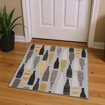 3' X 5' Gray Gold And Black Geometric Washable Area Rug With UV Protection