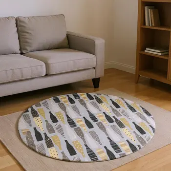 8' Gray Gold And Black Geometric Washable Round Rug With UV Protection