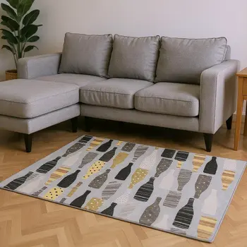 10' X 14' Gray Gold And Black Geometric Washable Area Rug With UV Protection