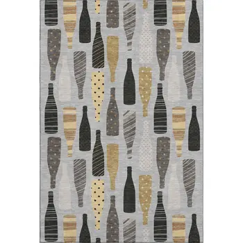 10' X 14' Gray Gold And Black Geometric Washable Area Rug With UV Protection