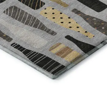 10' X 14' Gray Gold And Black Geometric Washable Area Rug With UV Protection