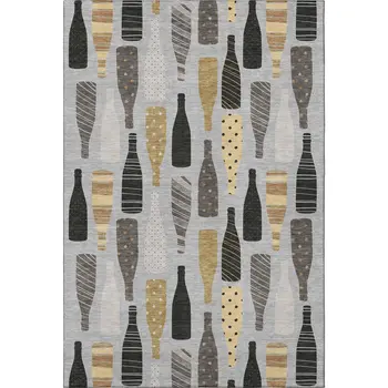 10' X 14' Gray Gold And Black Geometric Washable Area Rug With UV Protection