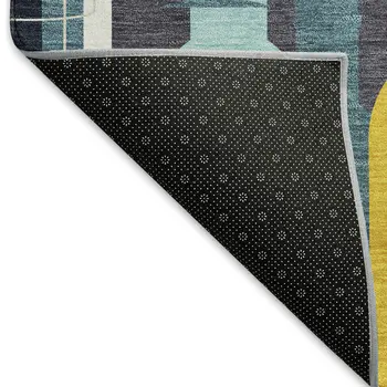 5' X 8' Blue Yellow And Green Geometric Washable Area Rug With UV Protection