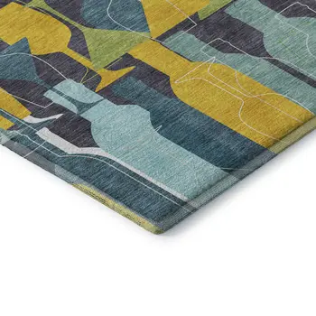 5' X 8' Blue Yellow And Green Geometric Washable Area Rug With UV Protection