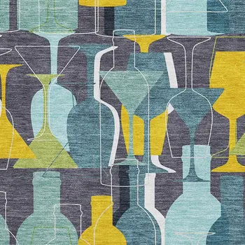 5' X 8' Blue Yellow And Green Geometric Washable Area Rug With UV Protection