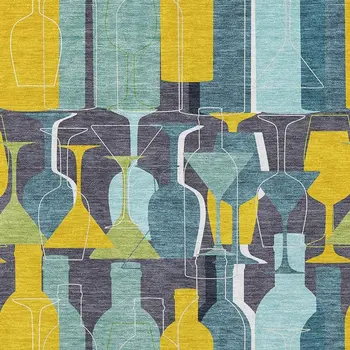 5' X 8' Blue Yellow And Green Geometric Washable Area Rug With UV Protection