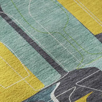 8' Blue Yellow And Green Geometric Washable Round Rug With UV Protection