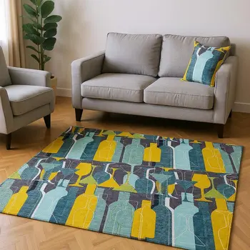 8' X 10' Blue Yellow And Green Geometric Washable Area Rug With UV Protection