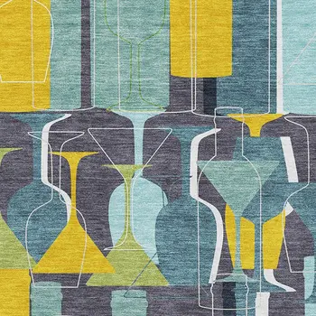 8' X 10' Blue Yellow And Green Geometric Washable Area Rug With UV Protection