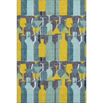 10' X 14' Blue Yellow And Green Geometric Washable Area Rug With UV Protection