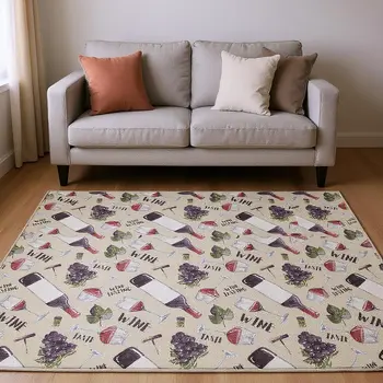 5' X 8' Ivory Purple And Green Geometric Washable Area Rug With UV Protection