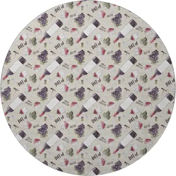 8' Ivory Purple And Green Geometric Washable Round Rug With UV Protection
