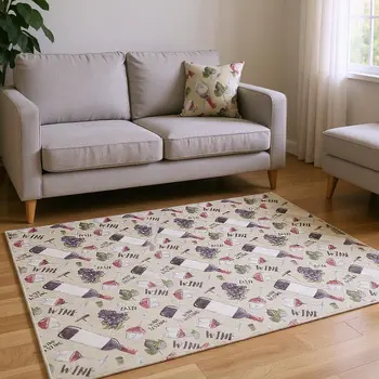 8' X 10' Ivory Purple And Green Geometric Washable Area Rug With UV Protection