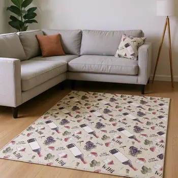 10' X 14' Ivory Purple And Green Geometric Washable Area Rug With UV Protection