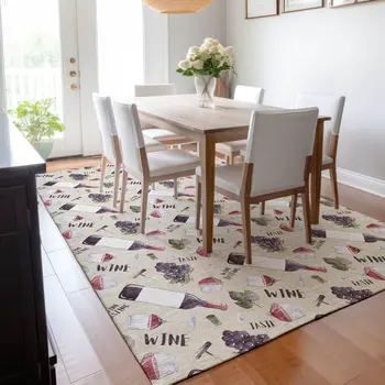 10' X 14' Ivory Purple And Green Geometric Washable Area Rug With UV Protection