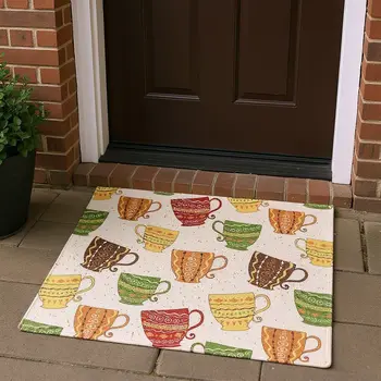 3' X 5' Ivory Orange And Green Geometric Washable Area Rug With UV Protection