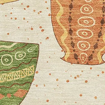 5' X 8' Ivory Orange And Green Geometric Washable Area Rug With UV Protection