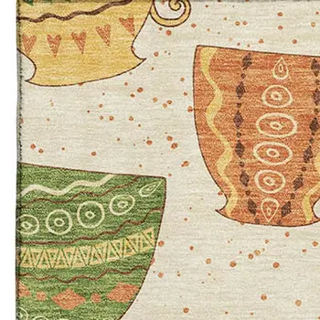 8' X 10' Ivory Orange And Green Geometric Washable Area Rug With UV Protection