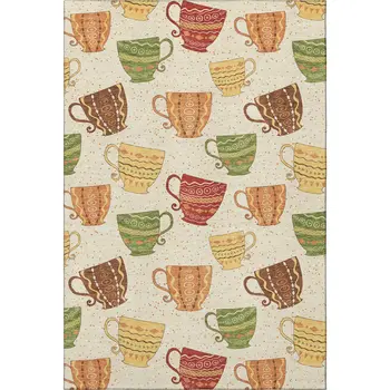 8' X 10' Ivory Orange And Green Geometric Washable Area Rug With UV Protection