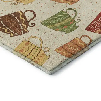 10' X 14' Ivory Orange And Green Geometric Washable Area Rug With UV Protection