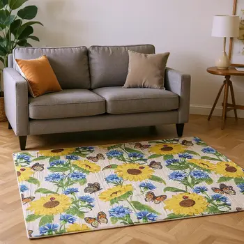 8' X 10' Yellow Green And Blue Geometric Washable Area Rug With UV Protection
