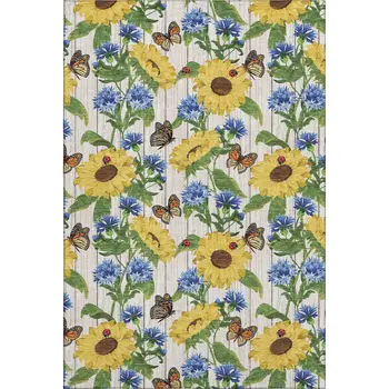 8' X 10' Yellow Green And Blue Geometric Washable Area Rug With UV Protection
